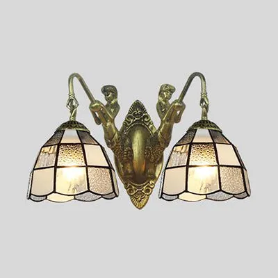 Tiffany Dome Wall Mounted Light 2 Heads White/Blue Glaswerk Sconce Light Corridor White