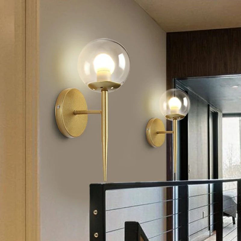 Torch Design Wall Sconce Sober Clear Ball Glass Single Corridor Wall Light Fixture Gold