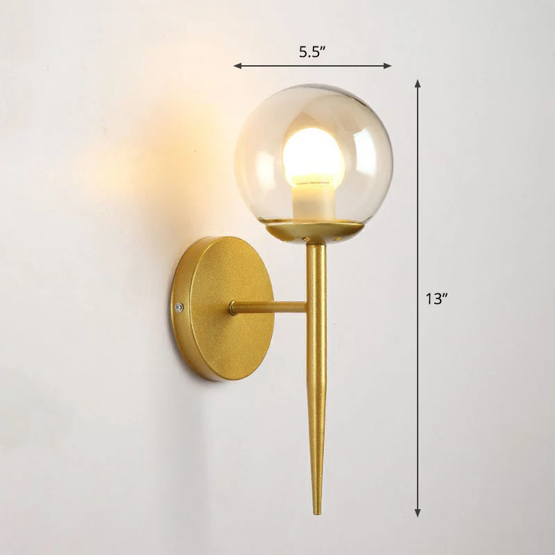 Torch Design Wall Sconce Sober Clear Ball Glass Single Corridor Wall Light Fixture Gold