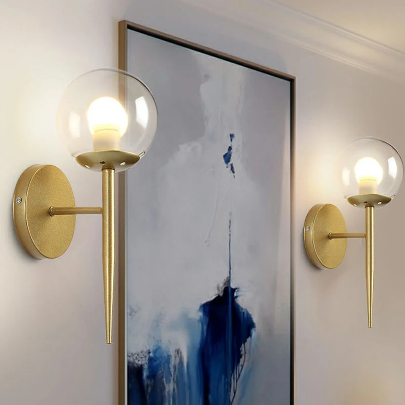 Torch Design Wall Sconce Sober Clear Ball Glass Single Corridor Wall Light Fixture Gold