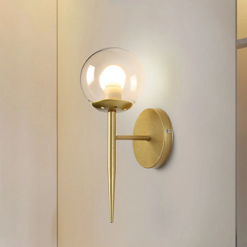 Torch Design Wall Sconce Sober Clear Ball Glass Single Corridor Wall Light Fixture Gold
