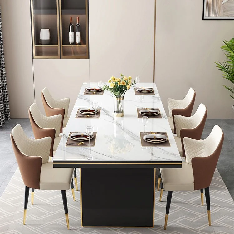 Traditional Luxury Dining Table Rectangle Sintered Stone Double Pedestal Table Koolzwart Base 55