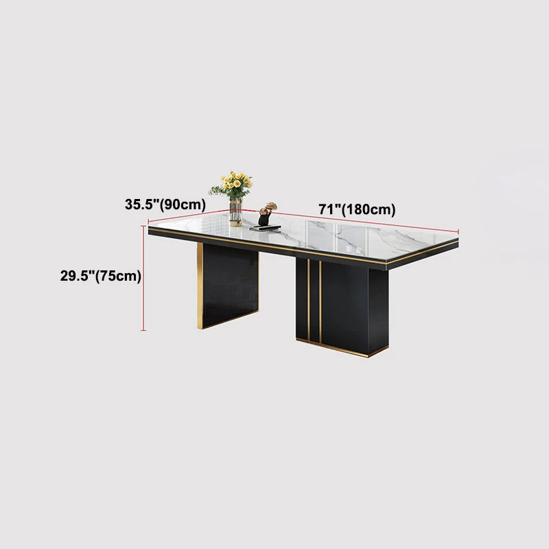Traditional Luxury Dining Table Rectangle Sintered Stone Double Pedestal Table Koolzwart Base 55