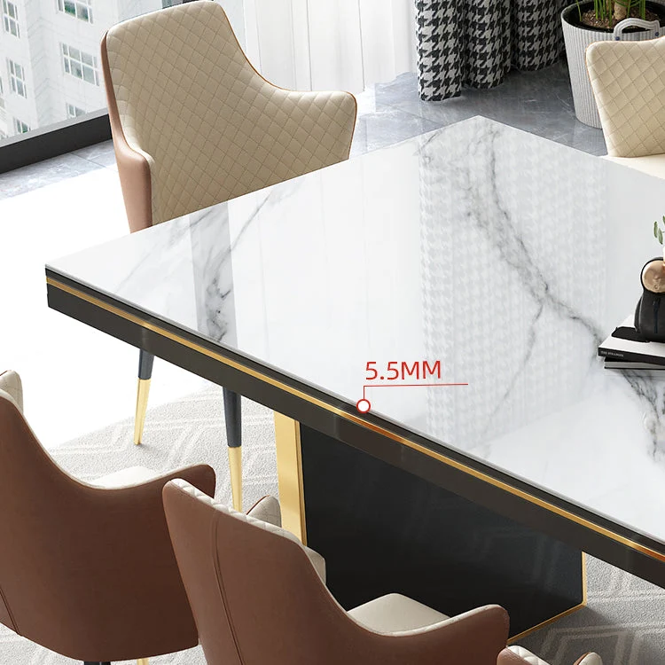 Traditional Luxury Dining Table Rectangle Sintered Stone Double Pedestal Table Koolzwart Base 55