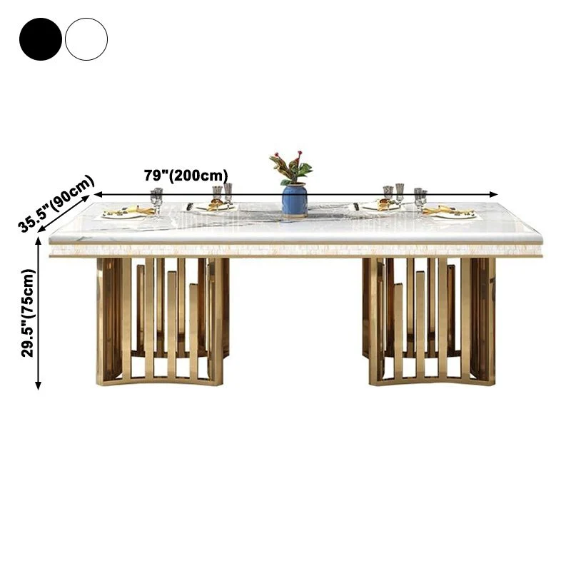 Traditional Luxury Marble Dining Table Rectangle Table Metal Tweeling Pedestal Gold 63l