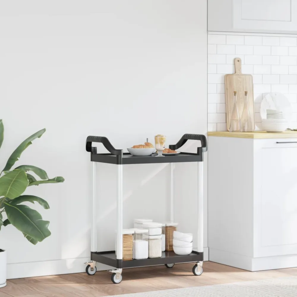 Trolley 2-laags 81x41x92 cm aluminium zwart