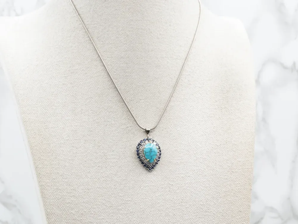 Turquoise Pendant Sapphire and Diamond Tweeling Halo