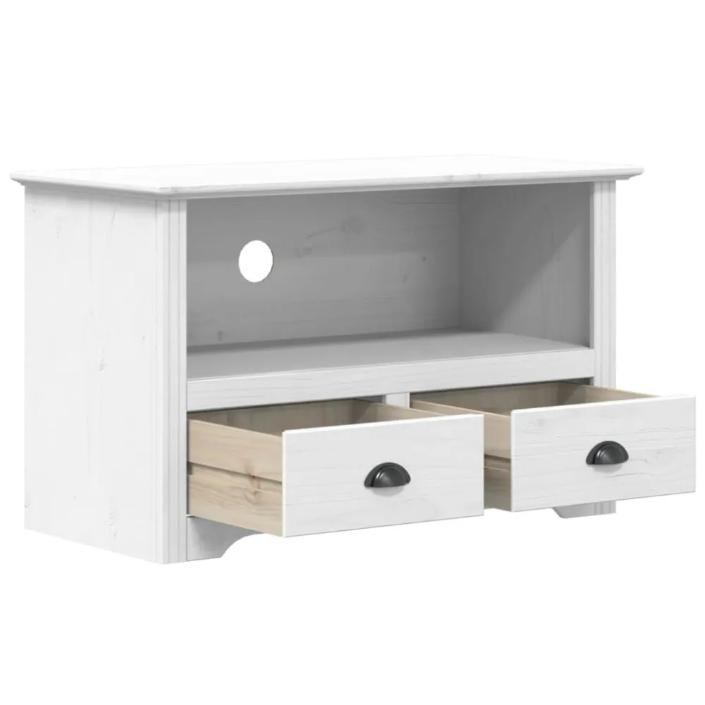 Tv-meubel 2 lades BODO 91,5x44,5x56 cm massief grenenhout wit