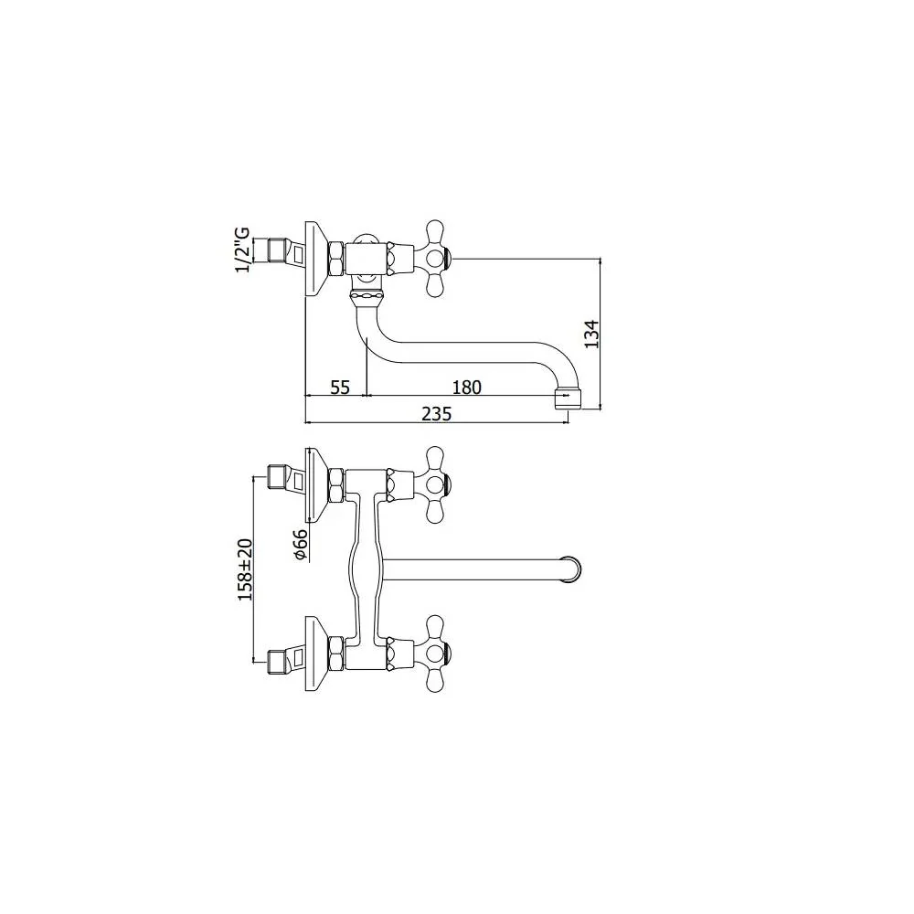 Tweeling lever sink group wall-mounted kitchen Iris series model IRV161CO Gold chrome Paffoni