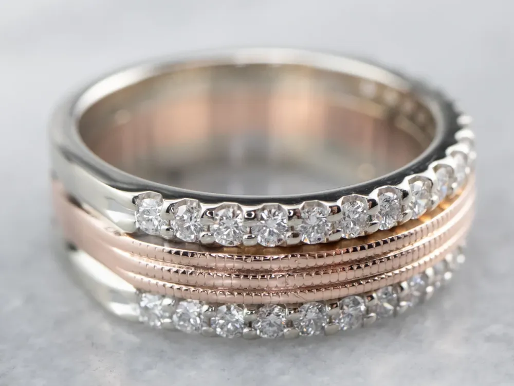 Tweeling Row Diamond Rose Gold Band Ring