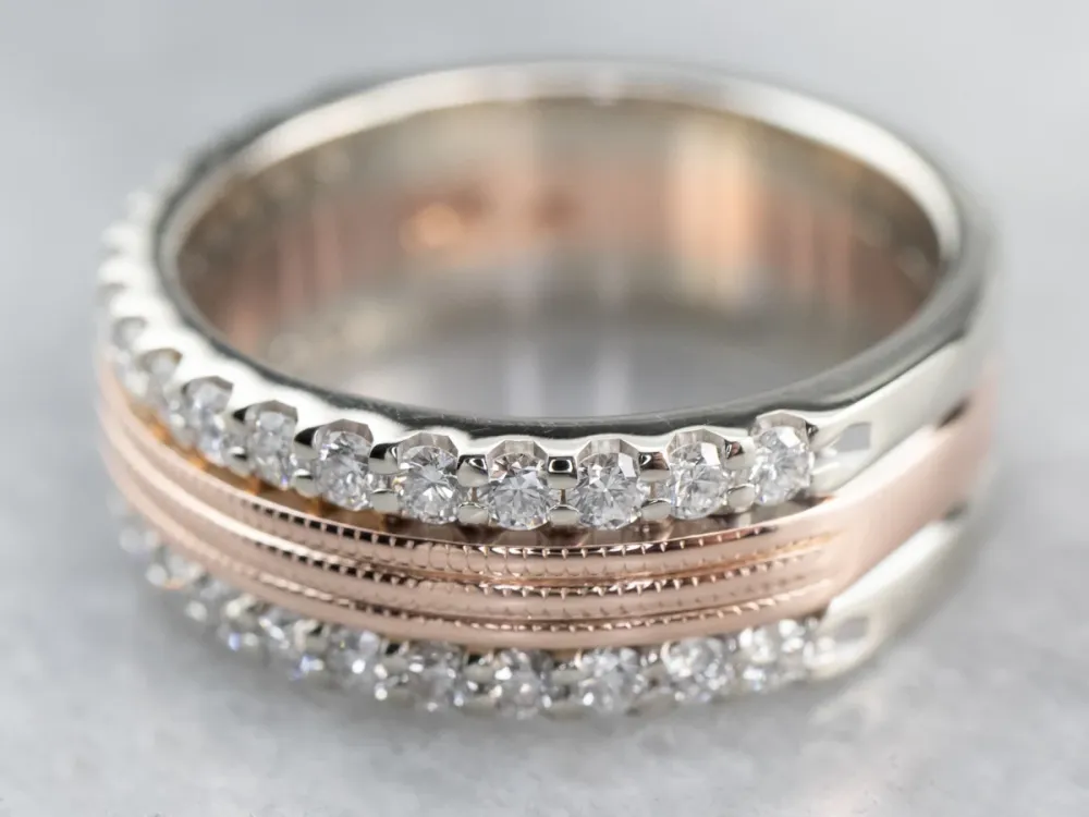 Tweeling Row Diamond Rose Gold Band Ring