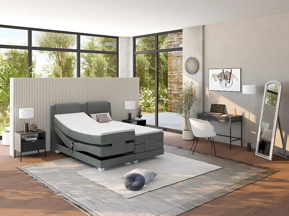 Tweepersoons boxspring met elektrische bedbodem Zwak grijs