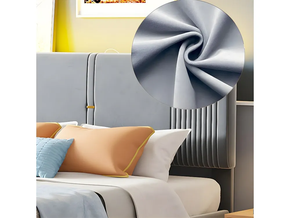 Tweepersoonsbed bekleed met fluweel 140x200cm - met LED en USB-oplaadpoort - met grote lade - Grijs