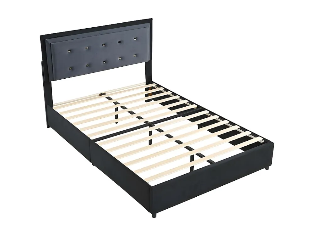 Tweepersoonsbed bekleed met fluweel 140x200cm - voetensteun met uitneembare vakken - met lattenbodem - Grijs