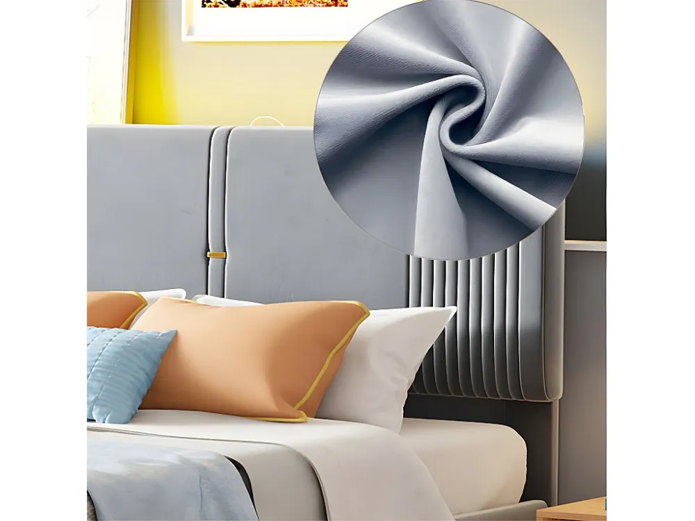 Tweepersoonsbed bekleed met fluweel 160x200cm - met LED en USB-oplaadpoort - met grote lade - Grijs