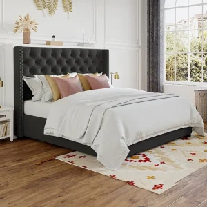 Tweepersoonsbed MASSIMO - 160 x 200 cm - grijs - stof
