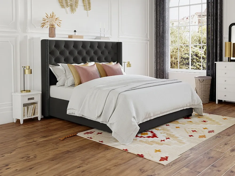 Tweepersoonsbed MASSIMO - 160 x 200 cm - grijs - stof