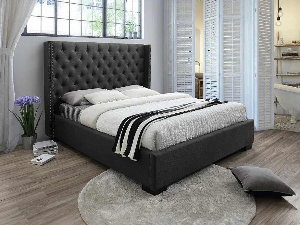Tweepersoonsbed MASSIMO - 160 x 200 cm - grijs - stof