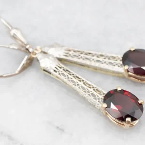 Two Tone Garnet Filigree Drop Earrings