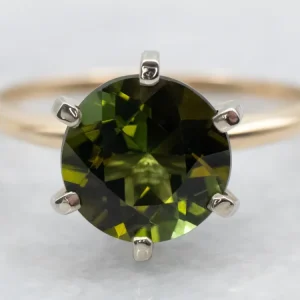Two Tone Goud Green Tourmaline Solitaire Ring