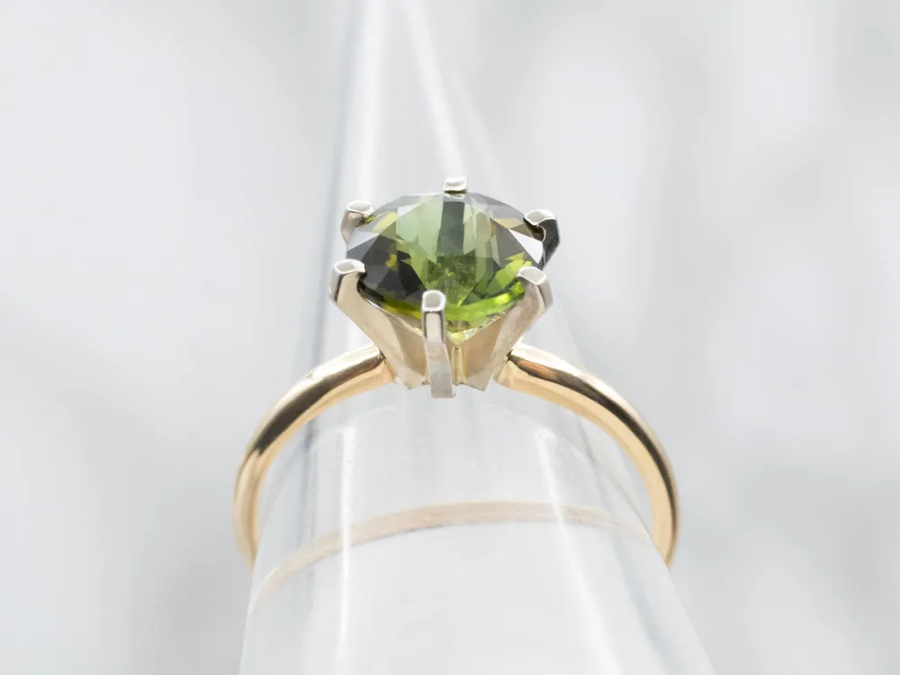 Two Tone Goud Green Tourmaline Solitaire Ring