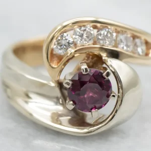 Two Tone Rhodolite Garnet and Diamond Bypass Ring