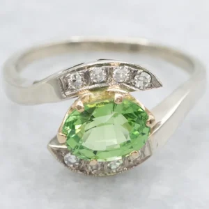 Two Tone Tsavorite Garnet and Diamond Bypass Ring