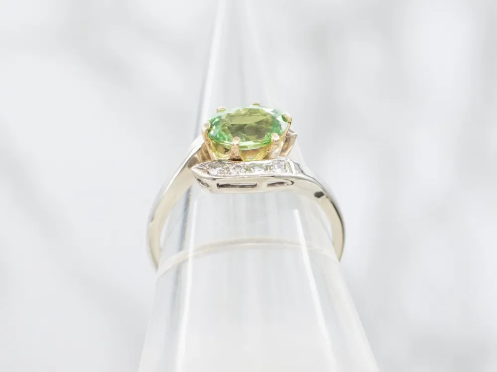 Two Tone Tsavorite Garnet and Diamond Bypass Ring