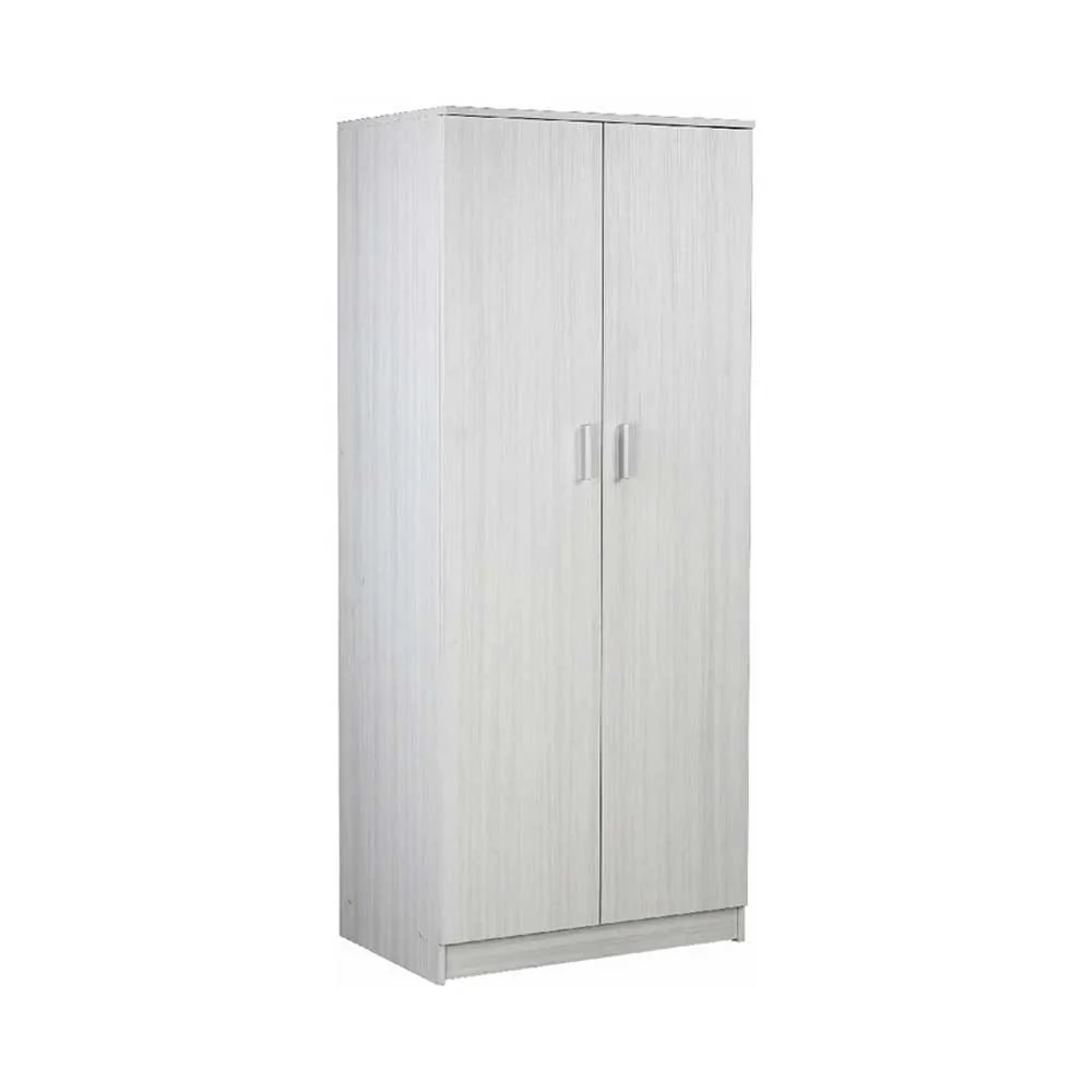 Two-door wardrobe clothes rail and 2 shelves eucalyptus finish Sarmog