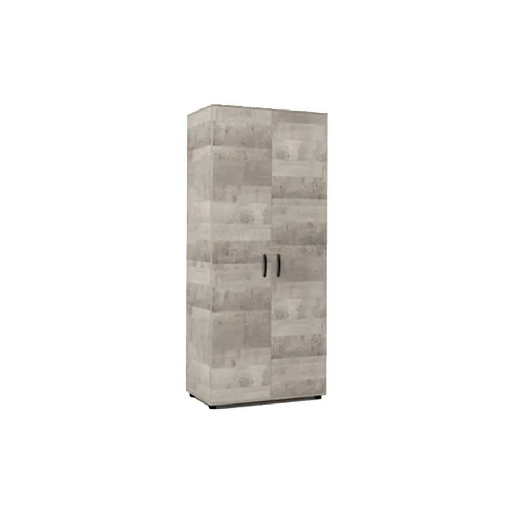 Two-door wardrobe hanging rod and fixed shelf - Platinum Eik