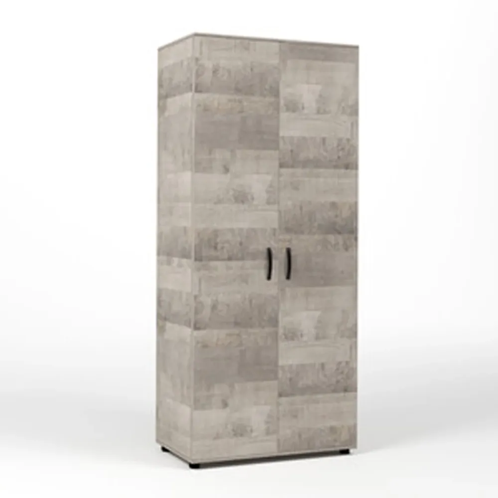 Two-door wardrobe hanging rod and fixed shelf - Platinum Eik