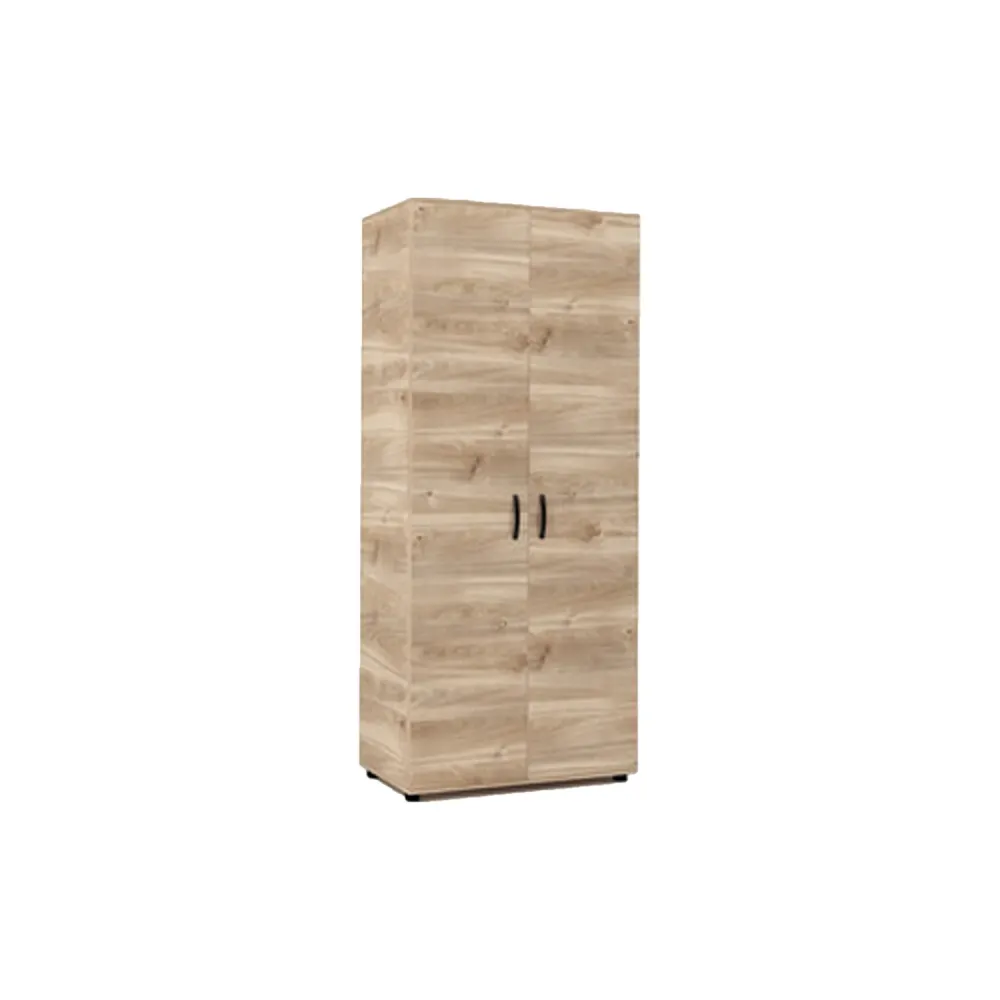 Two-door wardrobe hanging rod and fixed shelf - Honey Eiken