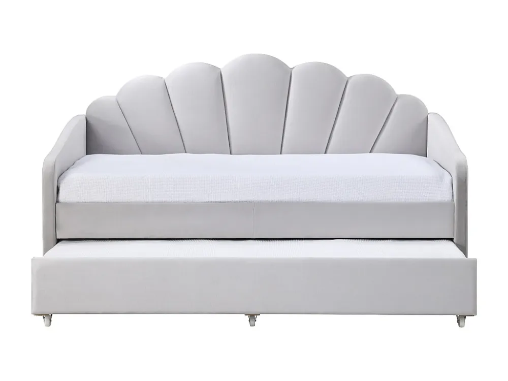 Uitschuifbaar schelpvormig bed 2 x 90 x 190 cm, lichtgrijs velours + matras - ELUSIA
