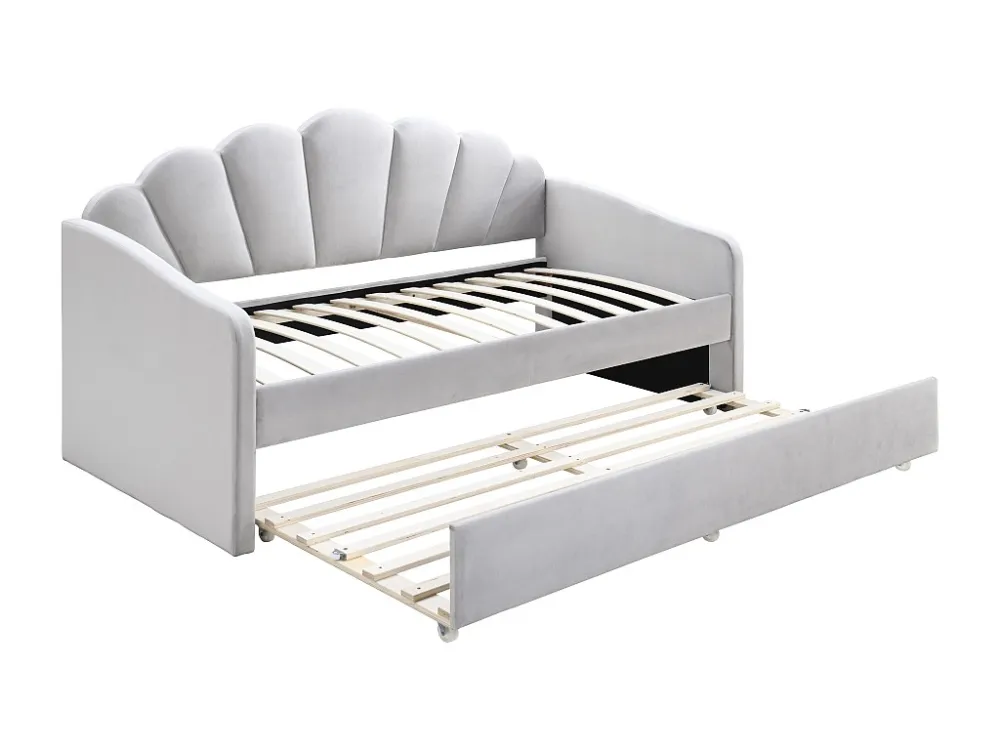 Uitschuifbaar schelpvormig bed 2 x 90 x 190 cm, lichtgrijs velours - ELUSIA