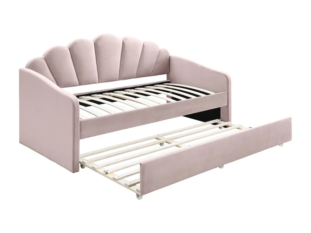 Uitschuifbaar schelpvormig bed 2 x 90 x 190 cm van roze velours - ELUSIA
