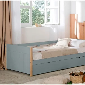Uitschuifbed 2 x 90 x 190 cm MDF, den en metaal groen en houtlook + Matras - MAREKI