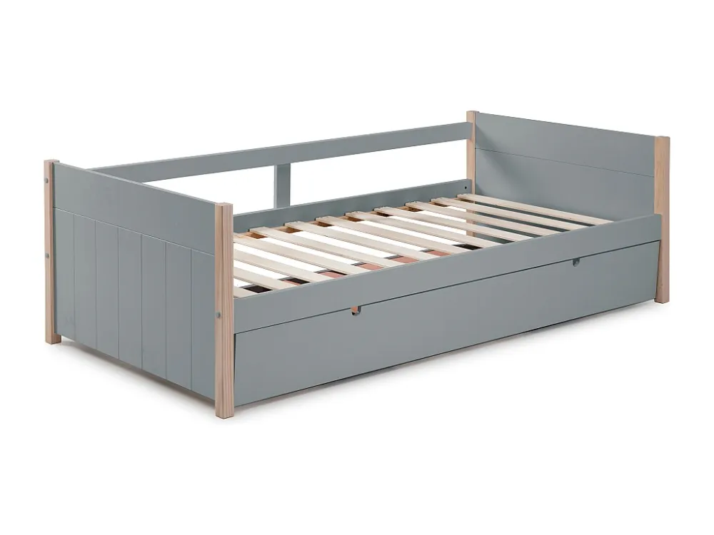 Uitschuifbed 2 x 90 x 190 cm MDF, den en metaal groen en houtlook + Matras - MAREKI
