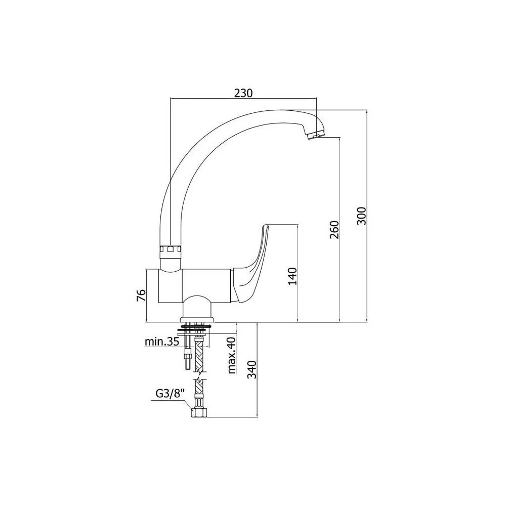 Under-window kitchen mixer Nettuno Due series model ND189CR verchroomd Paffoni