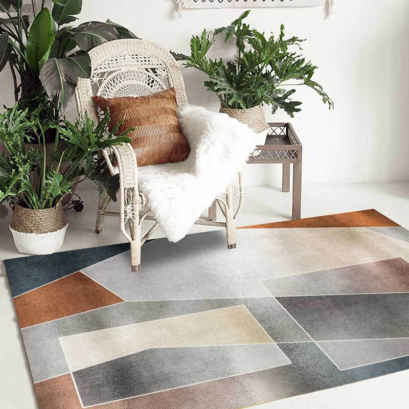Uniek Colorblock-tapijt Grijs en bruin Simpelweg tapijt Polyester wasbaar antislip-ruggedeelte voor de woonkamer
