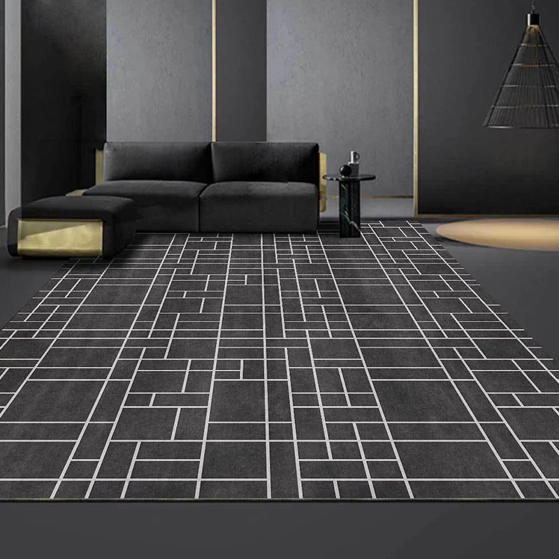 Uniek tapijt met geometrisch patroon, donkergrijs, casual tapijt, polyesterweefsel, wasbaar, antislip rug, tapijt voor de...
