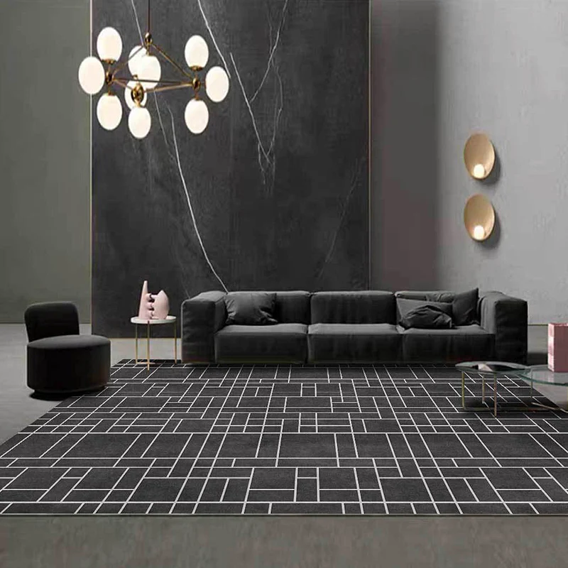 Uniek tapijt met geometrisch patroon, donkergrijs, casual tapijt, polyesterweefsel, wasbaar, antislip rug, tapijt voor de...