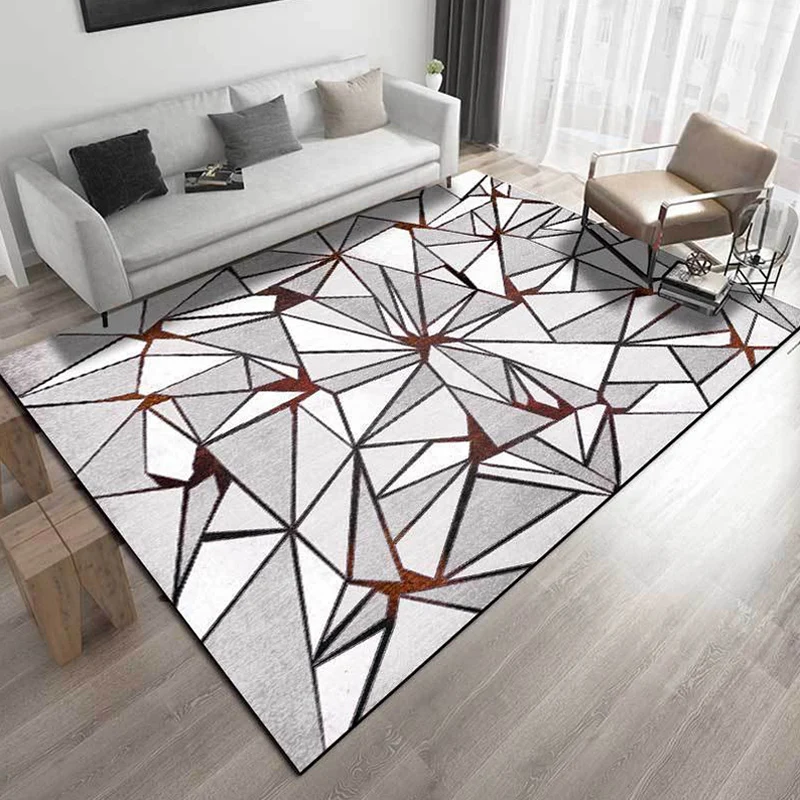 Uniek tapijt met geometrische print, grijs, puur tapijt, polyester, wasbaar, antislip rug, tapijt voor de woonkamer