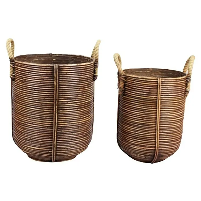 Van der Leeden Plantenmand Stripe Rotan - Brons, 2 st.
