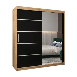 VERONA 2 KLEDINGKAST MET SCHUIFDEUREN 200/180/62 2 deuren (artisan/zwart)
