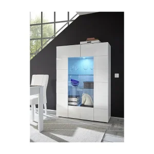 Vitrinekast CALISTO - Met leds - 2 deuren van glas - Wit