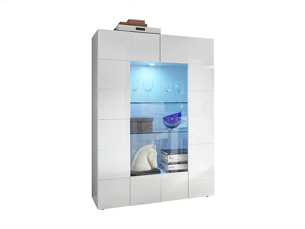 Vitrinekast CALISTO - Met leds - 2 deuren van glas - Wit