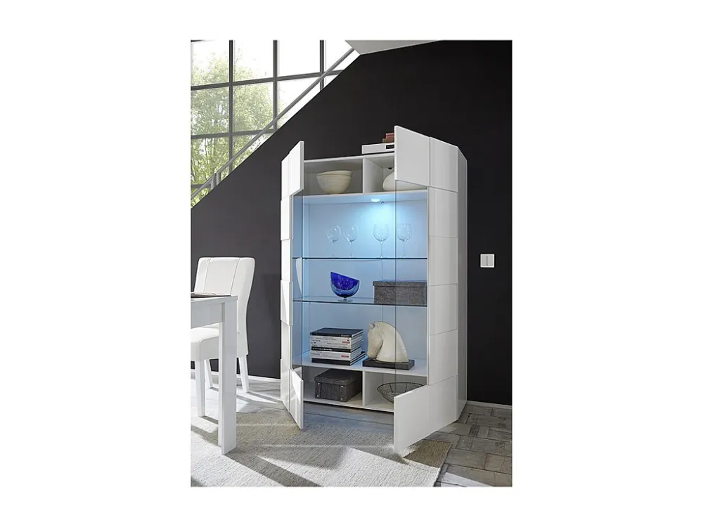 Vitrinekast CALISTO - Met leds - 2 deuren van glas - Wit