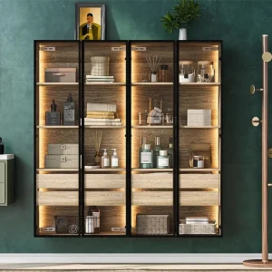 Vitrines、Badkamermeubel met LED - 2 grote laden en 2 glazen deuren - Naturel