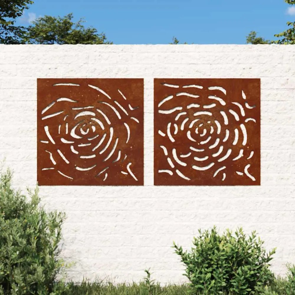 Wanddecoratie tuin 2 st rozenontwerp 55x55 cm cortenstaal