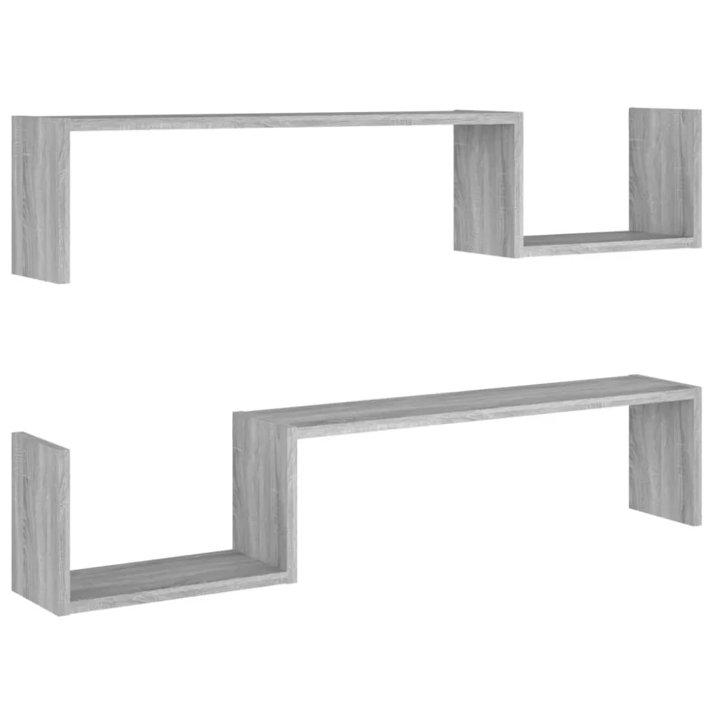 Wandschappen 2 st 100x15x20 cm bewerkt hout grijs sonoma eiken
